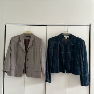 [Set of Two] Vintage Lined Plaid Blazers